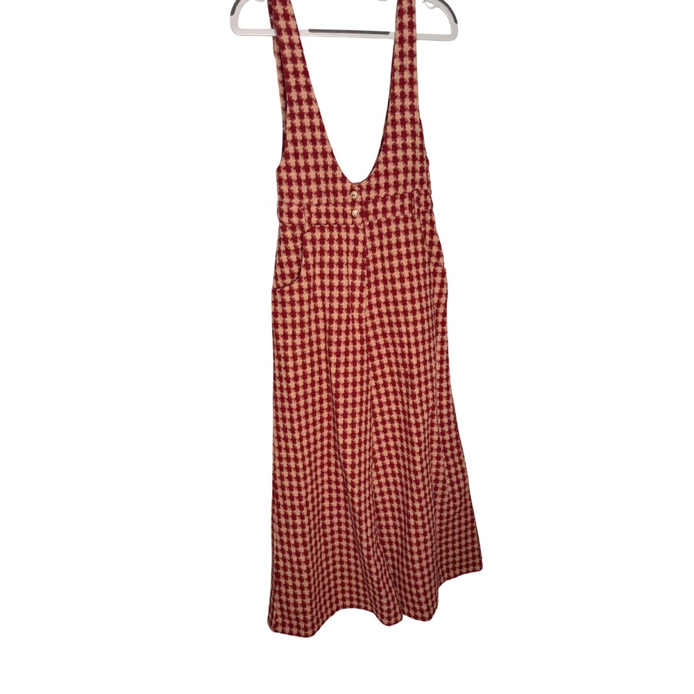 Storia red and‎ tan checkered wide leg overall  jumpsuit retro
